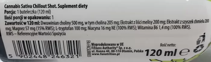 FITNESS AUTHORITY CANNABIS SATIVA CHILLOUT SHOT 120 ml